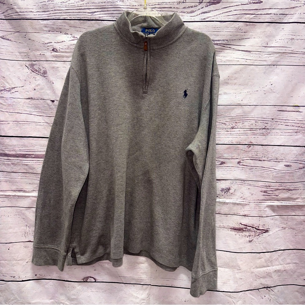 Polo Ralph Lauren Quarter Zip Mock Neck Pullover Classic Sweater Grey Size Large